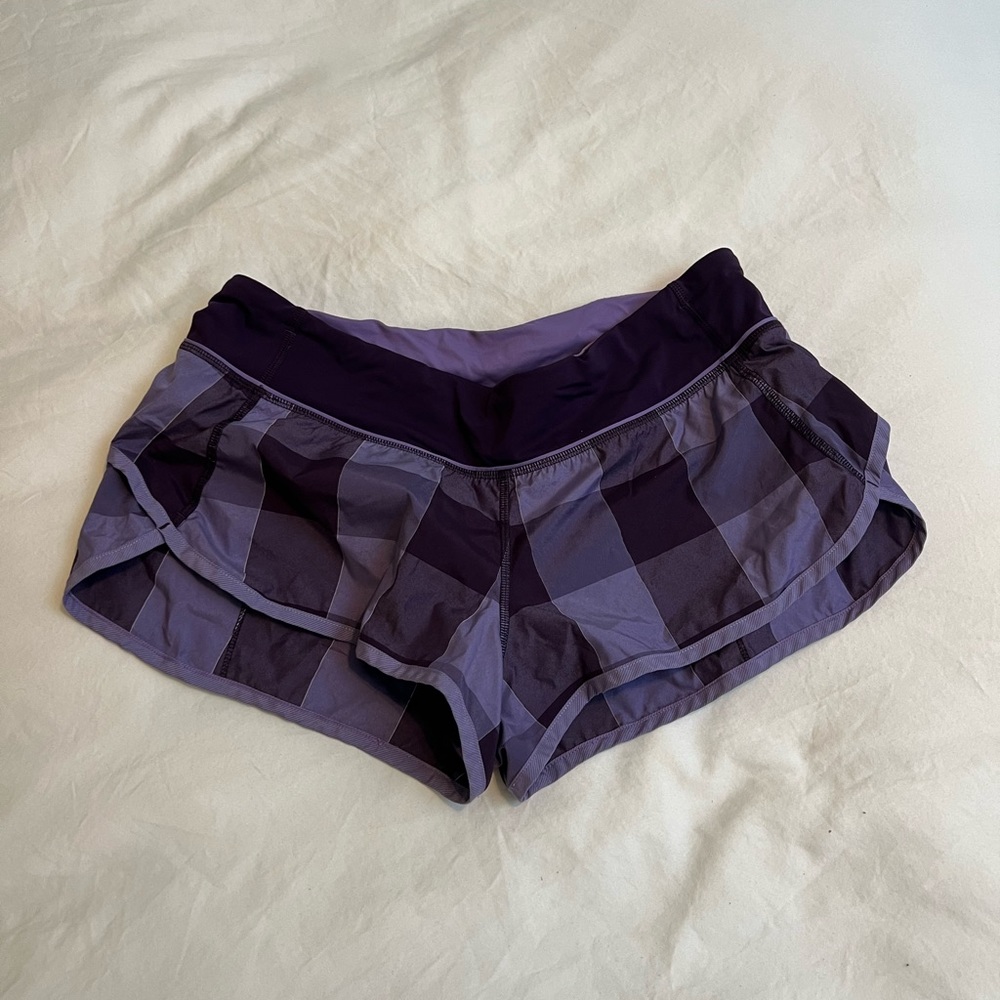 Lululemon speed up shorts in purple gingham